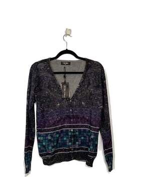 Cristina Collection Embellished Patterned Cardigan, Purple/Black, Size M - NWT